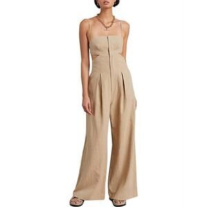 Bec & Bridge Monty Jumpsuit Adjustable Tie Wide Leg Light Sand Size 12 NWT